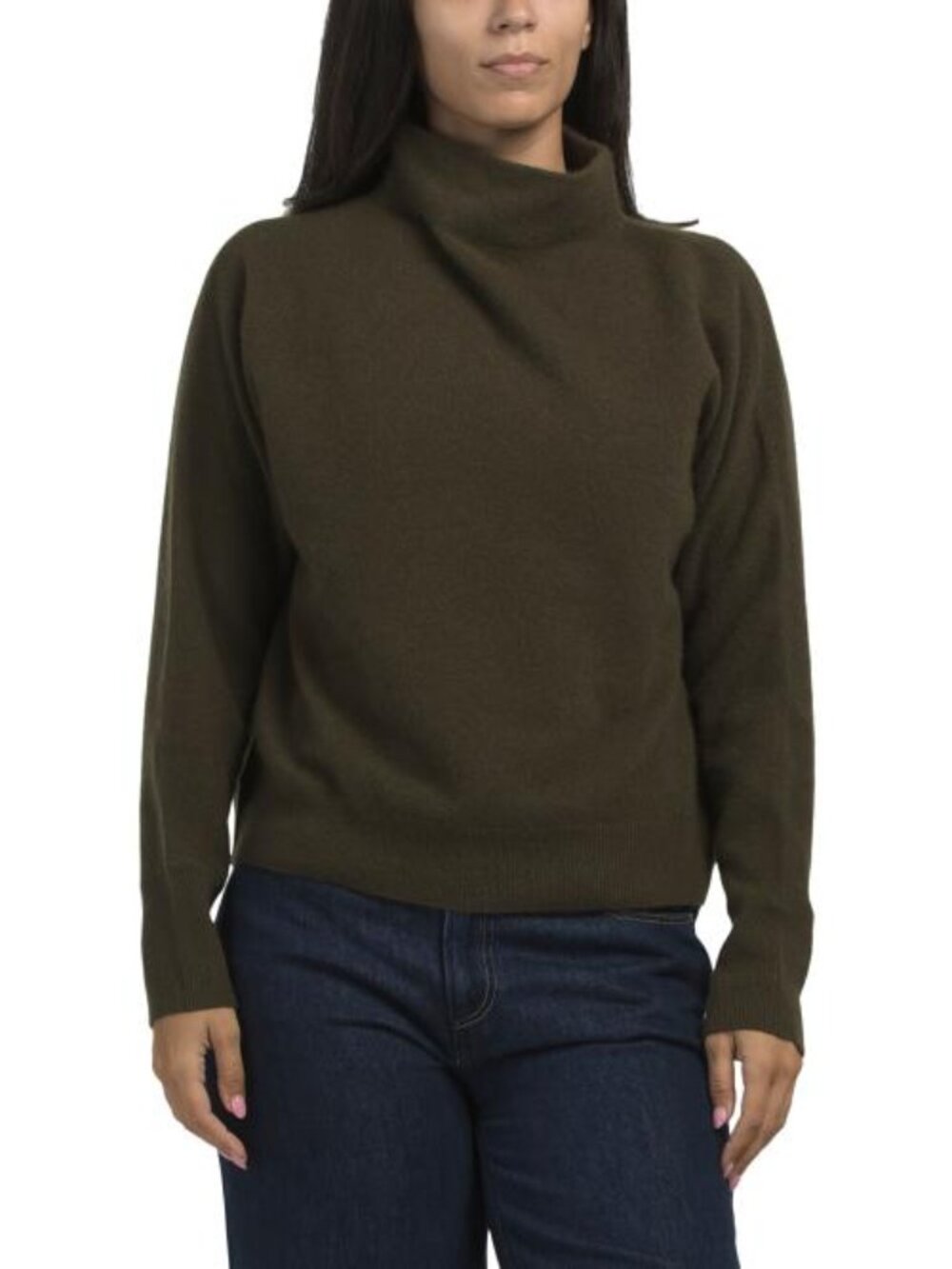 TAHARI Cashmere Funnel Neck Dolman Long Sleeve Pull Over Sweater